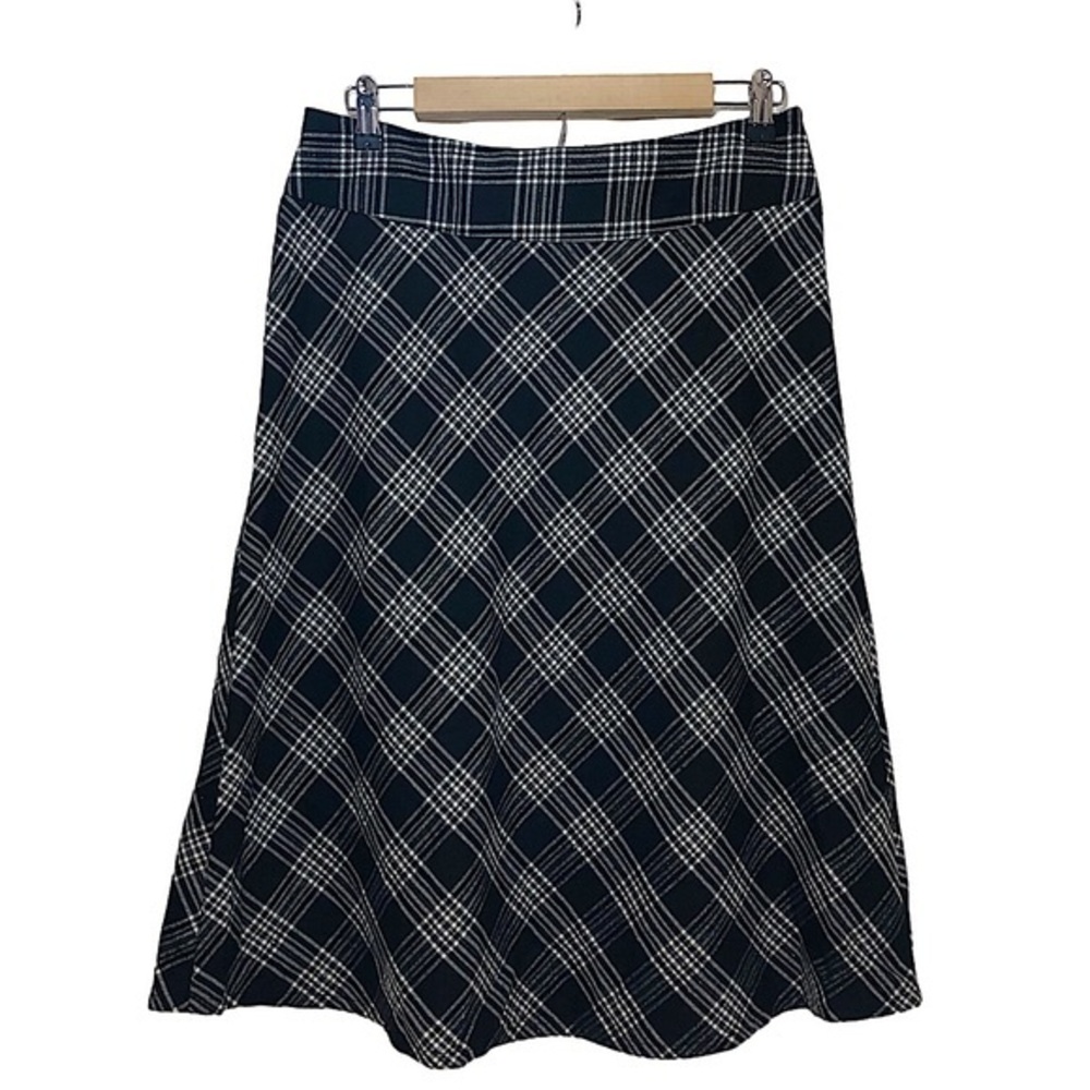 New Directions Black White Metallic Plaid A line Side Zipper Midi Skirt 8